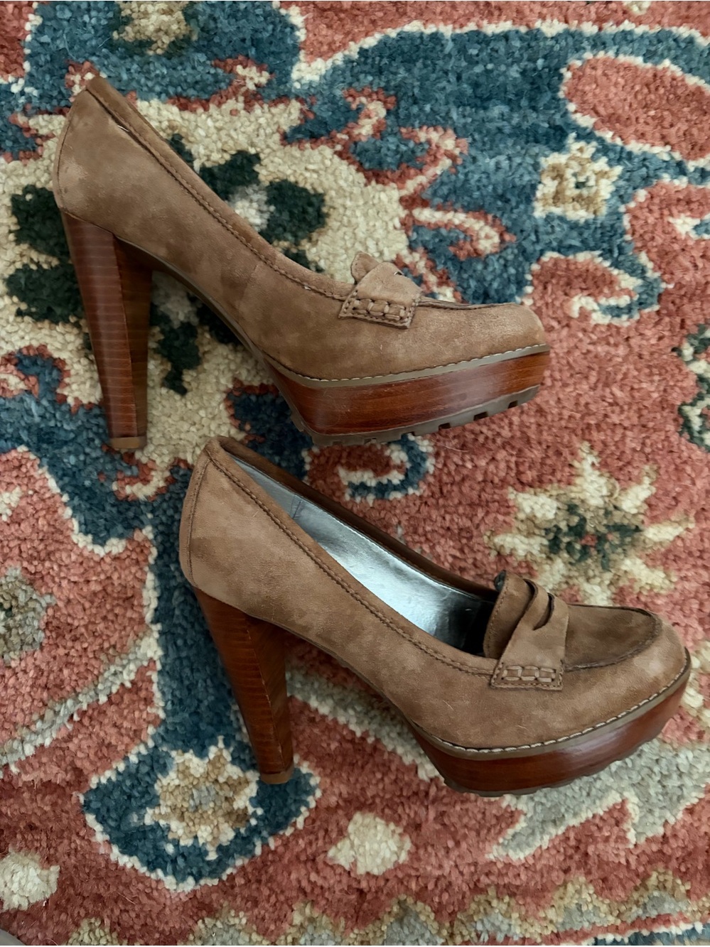 Guess by Marciano Brown Suede Platform Loafers - Classic Heeled Pumps